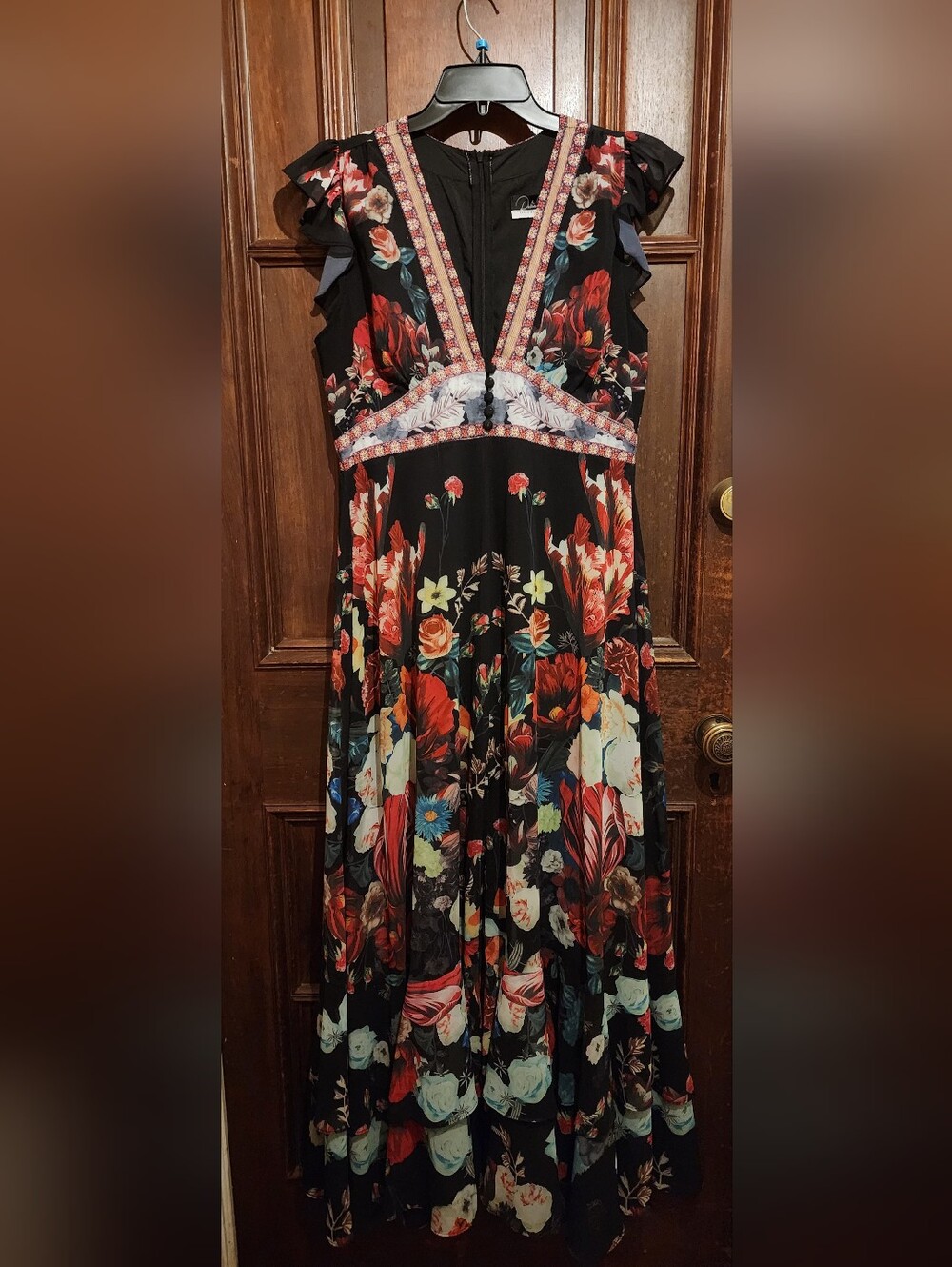 NWT-Dalia MacPhee BOHO Black Floral Chifon Maxi Dress-Size Large-$295.00